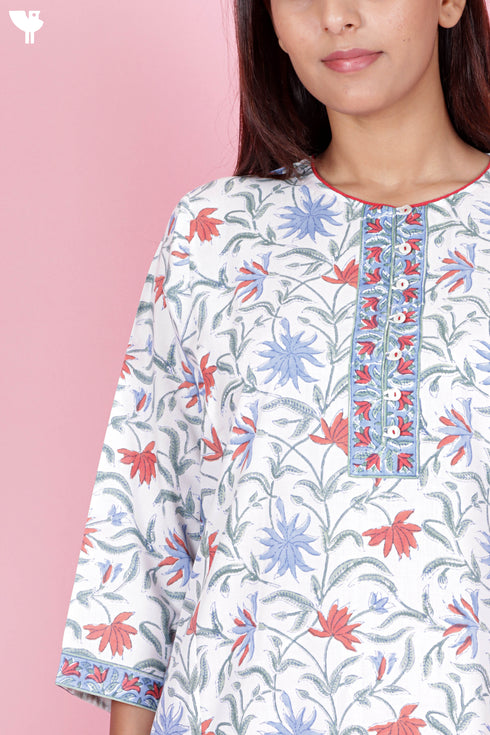 Bizzy Lizzy Kurta And Pant Set With Kota Dupatta In Block Print